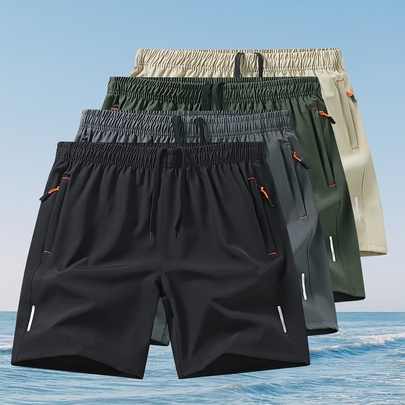 4pcs Men's Quick-Dry Swim Shorts with Zippered Pockets