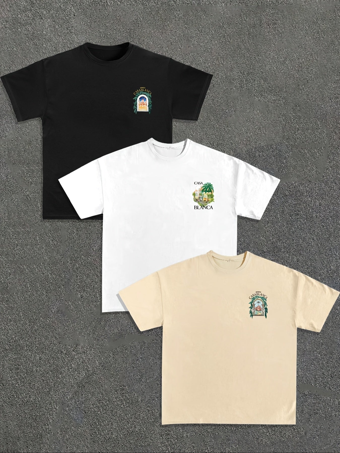 3pcs Men's Casablanca Casual Short Sleeve T-Shirts