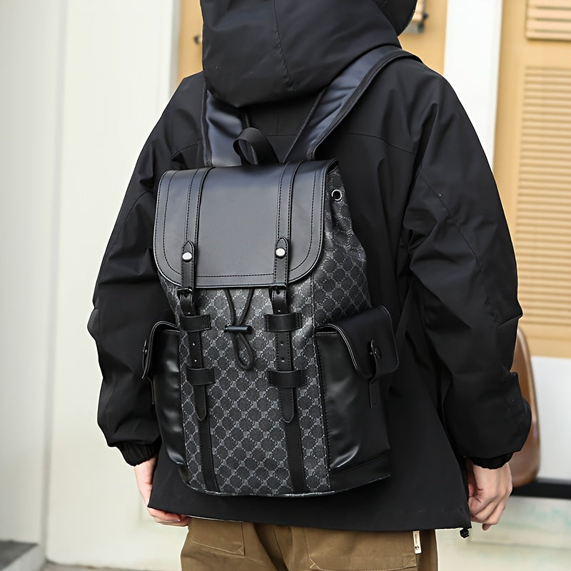 Monogram Stylish Black Backpack with Multiple Pockets