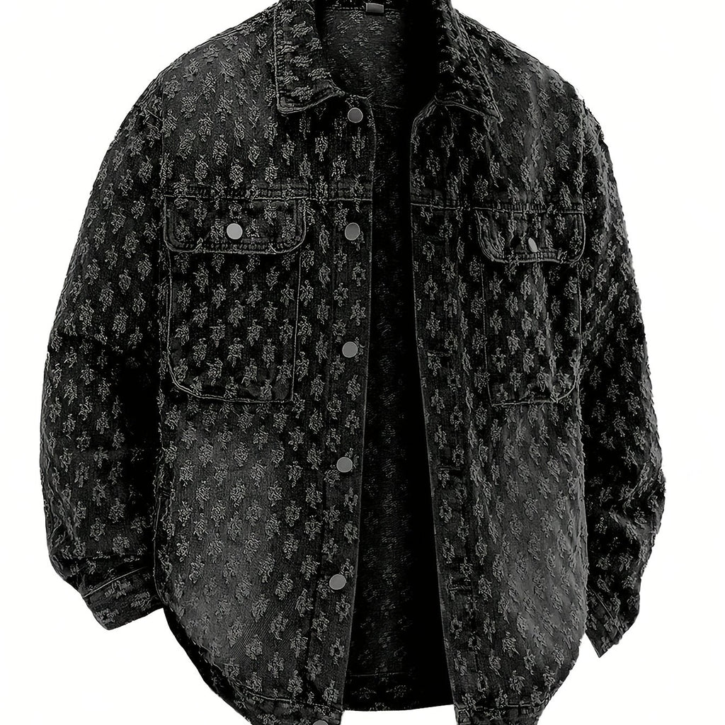 Men's Vintage monogram Distressed Black Denim Jacket