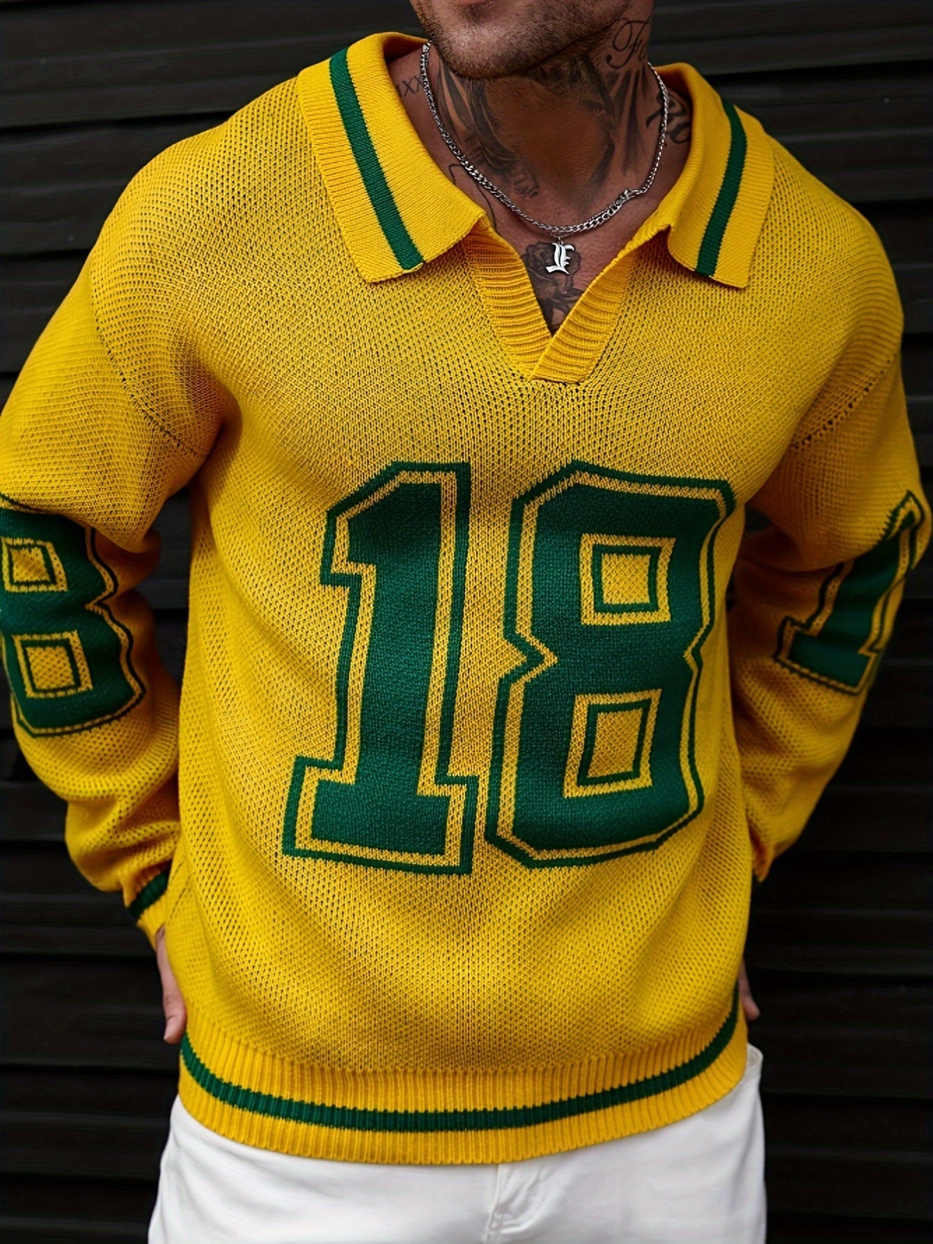 Men'S Basketball-Inspired Knit Sweater - Long Sleeve