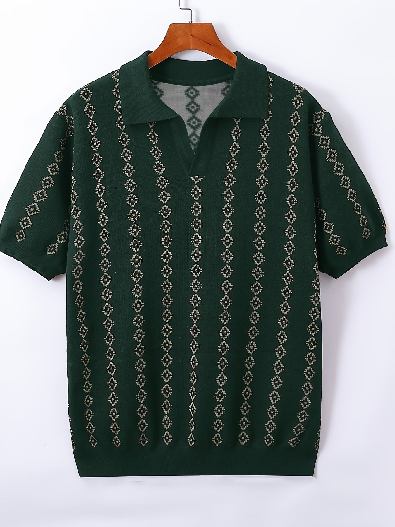 Men's Rhombus Patterns Short Sleeve Knit Sweater For Autumn And Winter