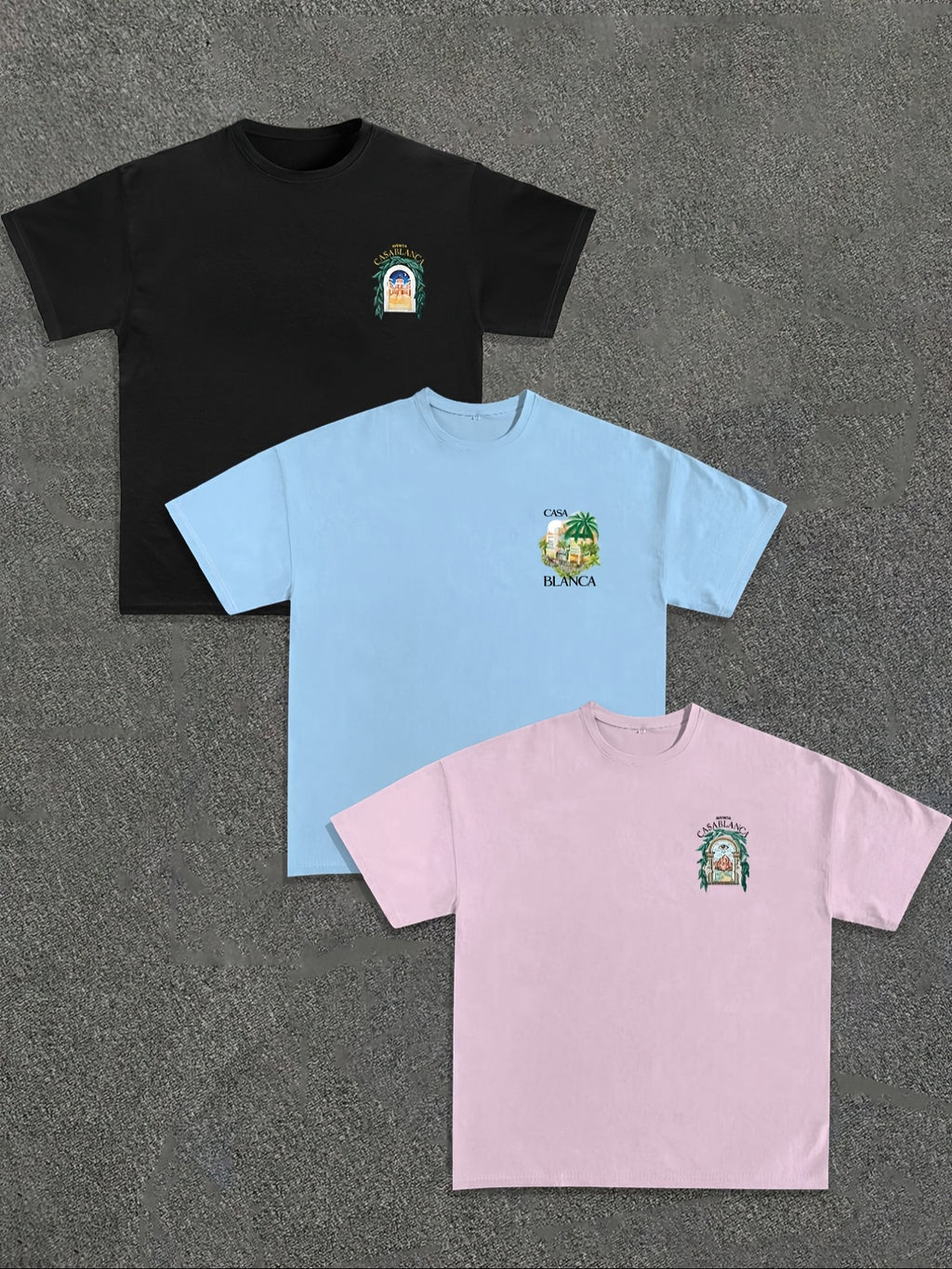 3pcs Men's Casablanca Casual Short Sleeve T-Shirts