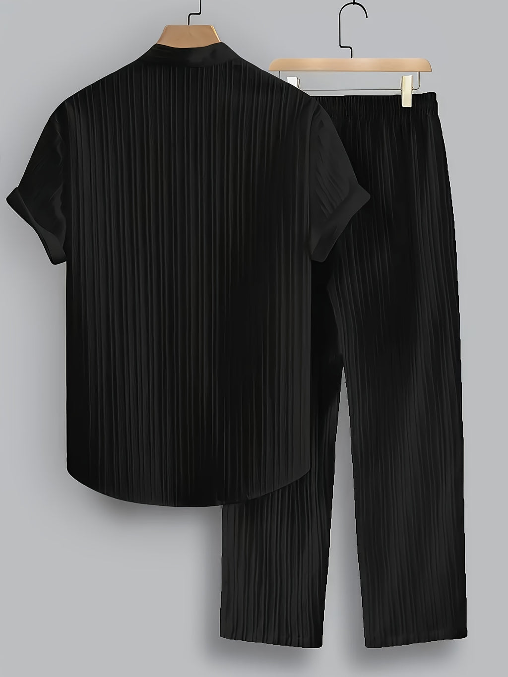 Men'S Summer Casual 2-Piece Striped Polyester Set