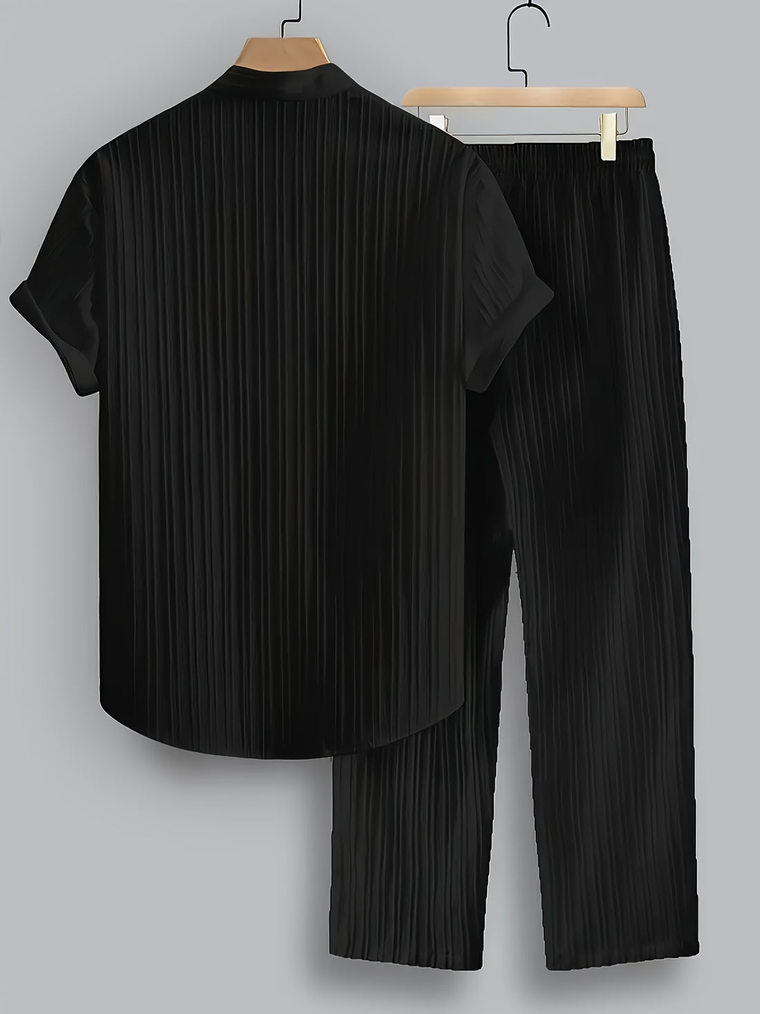 Men'S Summer Casual 2-Piece Striped Polyester Set