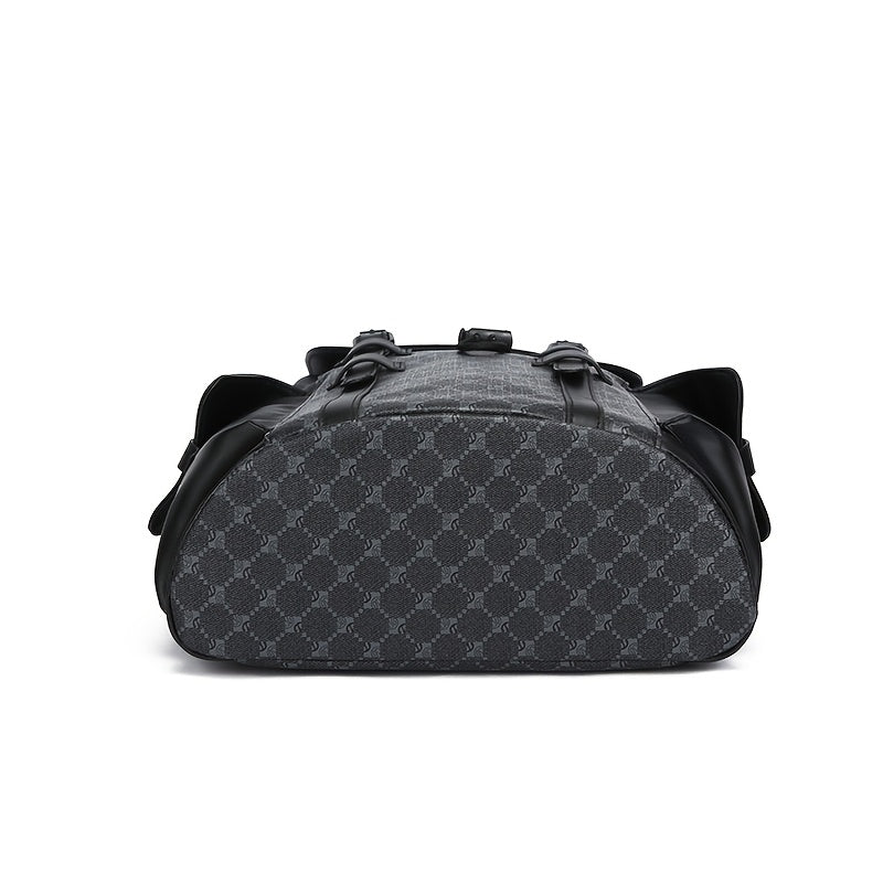 Monogram Stylish Black Backpack with Multiple Pockets