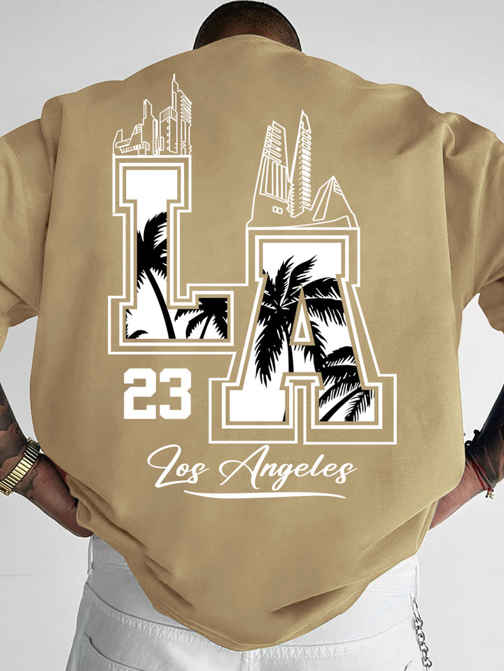 LA 23 Graphic T-Shirt - Beige Los Angeles Streetwear Tee with Palm Trees