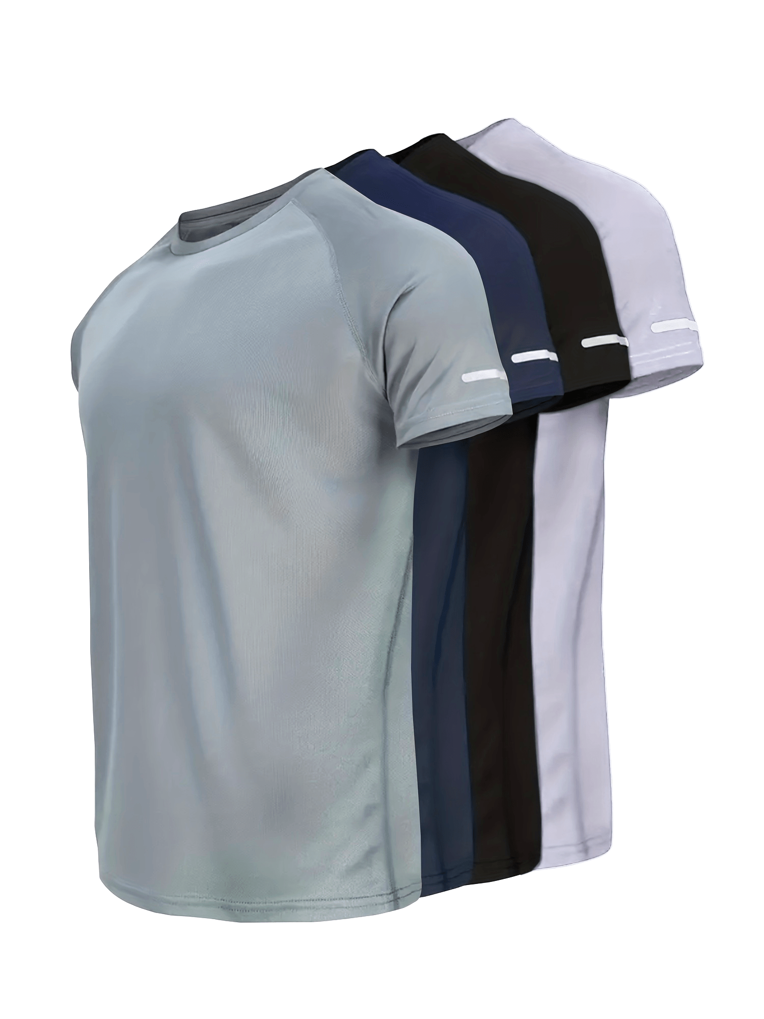 Breathable Gym Sports T-shirts 4pcs, Men's Solid Breathable Sports T-shirts