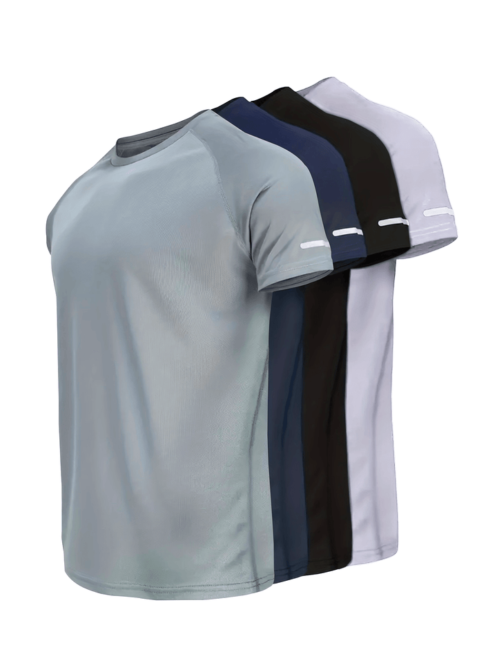 Breathable Gym Sports T-shirts 4pcs, Men's Solid Breathable Sports T-shirts