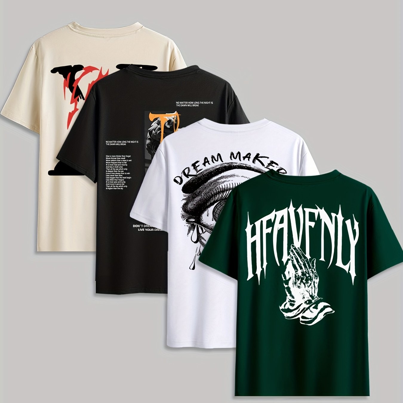 4pcs Men's Graphic Tees - "Heavenly" & More Designs