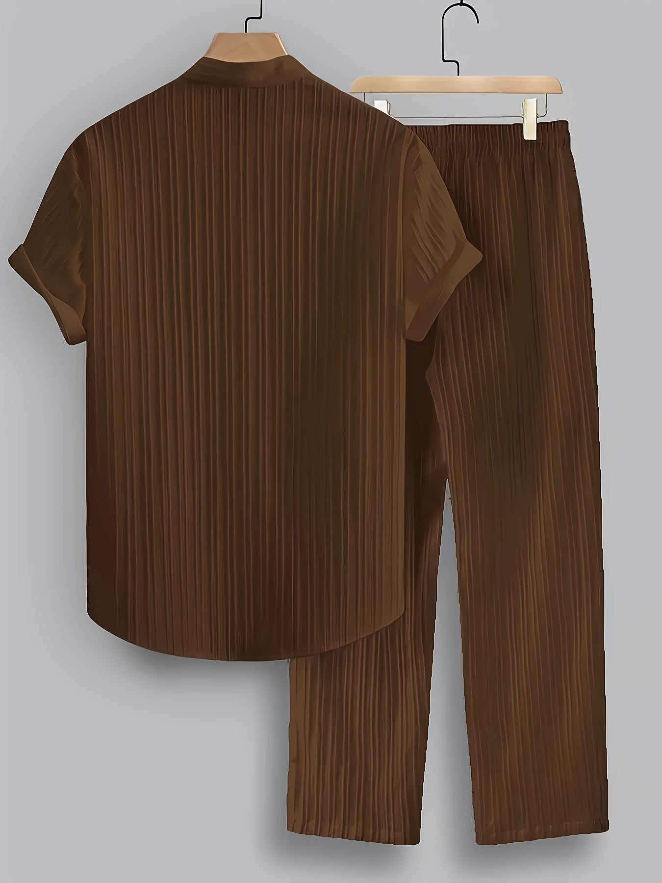 Men'S Summer Casual 2-Piece Striped Polyester Set