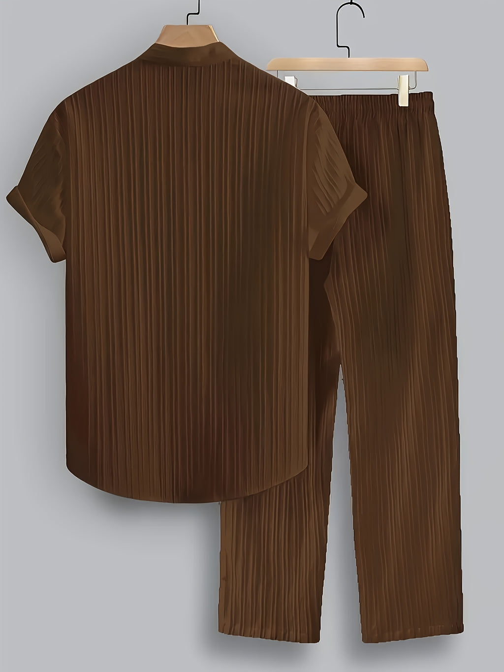 Men'S Summer Casual 2-Piece Striped Polyester Set