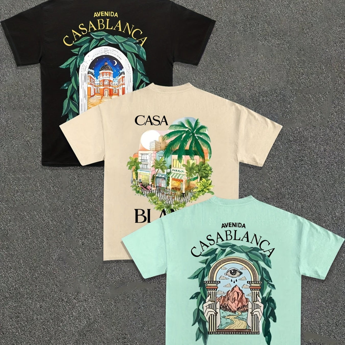 3pcs Men's Casablanca Casual Short Sleeve T-Shirts