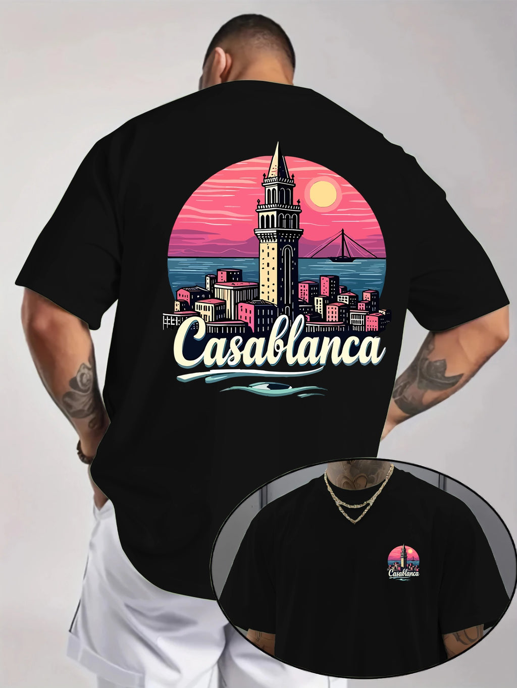 Casual Comfort Men'S Vintage Casablanca Print T-Shirt