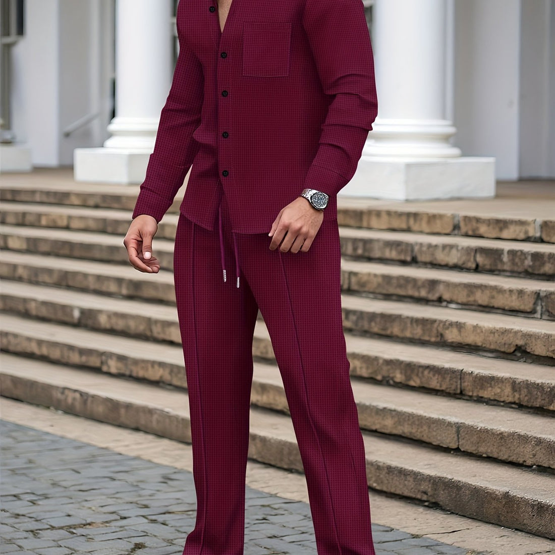 Men's Two-Piece Set with a Long-Sleeve Cardigan with Pockets