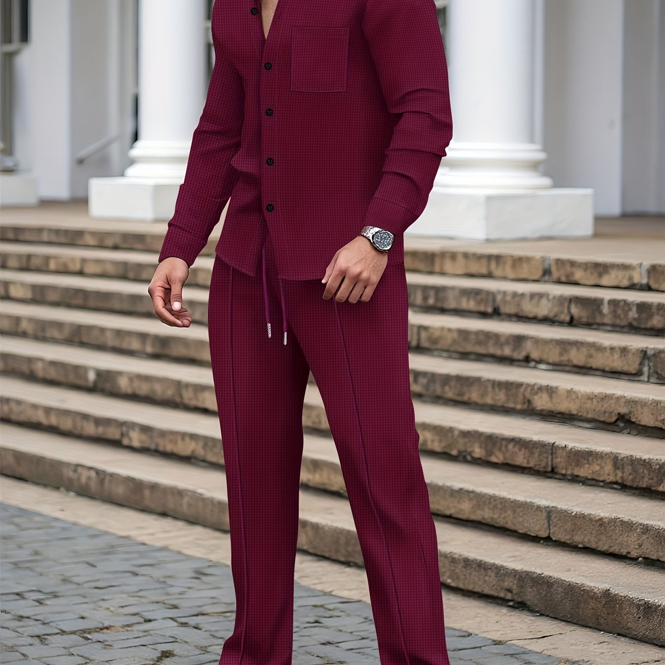 Men's Two-Piece Set with a Long-Sleeve Cardigan with Pockets