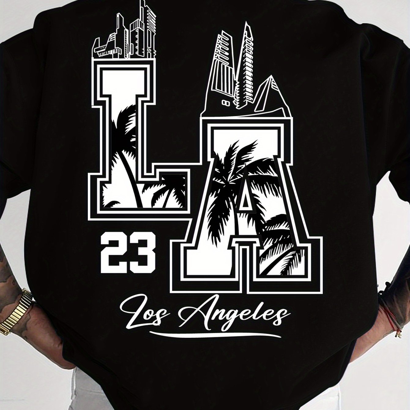 LA 23 Graphic T-Shirt - Beige Los Angeles Streetwear Tee with Palm Trees