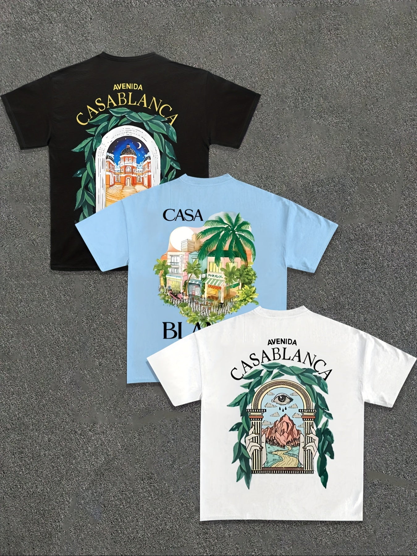 3pcs Men's Casablanca Casual Short Sleeve T-Shirts