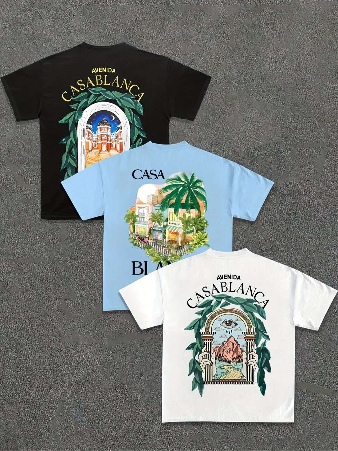 3pcs Men's Casablanca Casual Short Sleeve T-Shirts