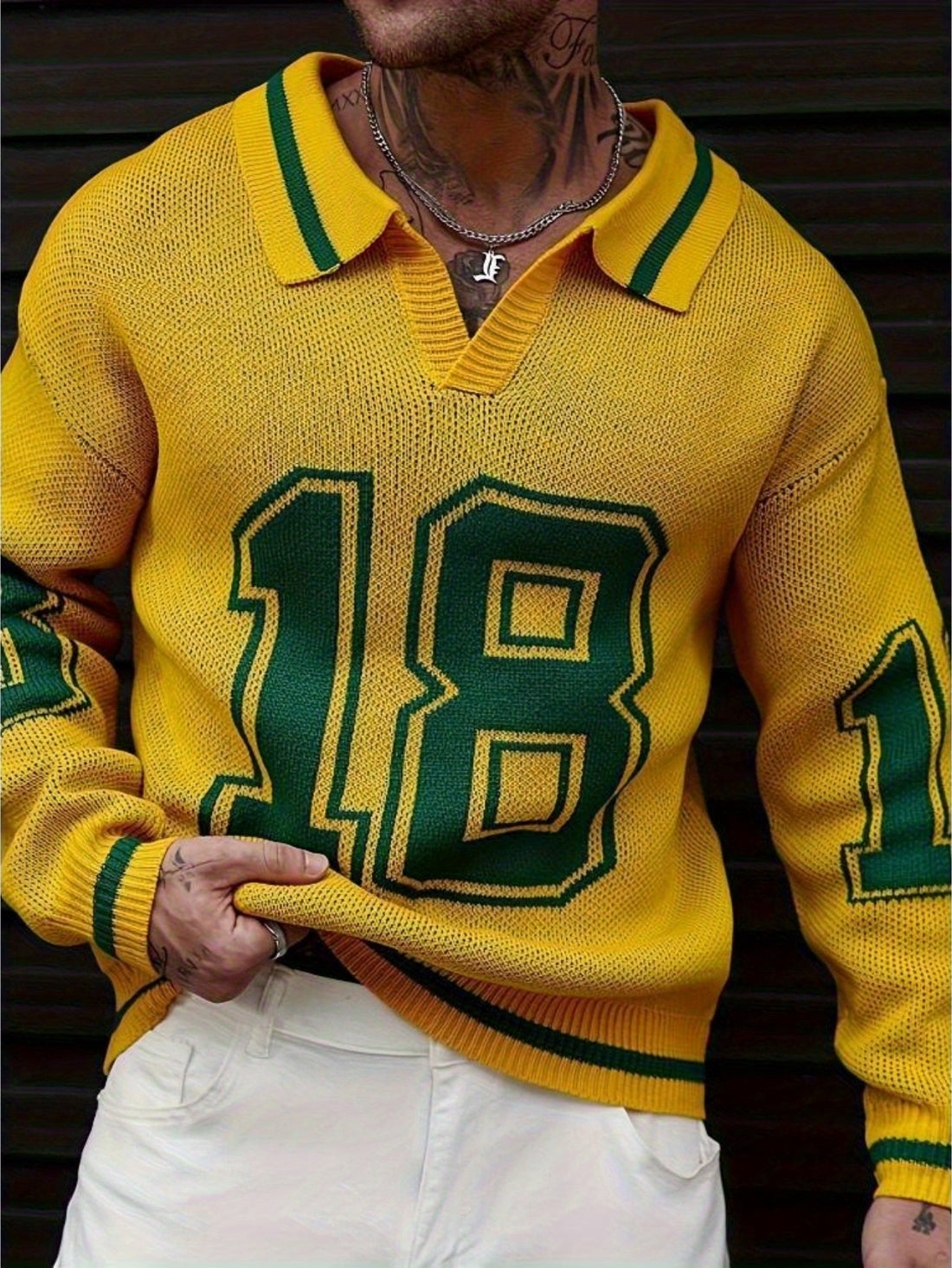 Men'S Basketball-Inspired Knit Sweater - Long Sleeve