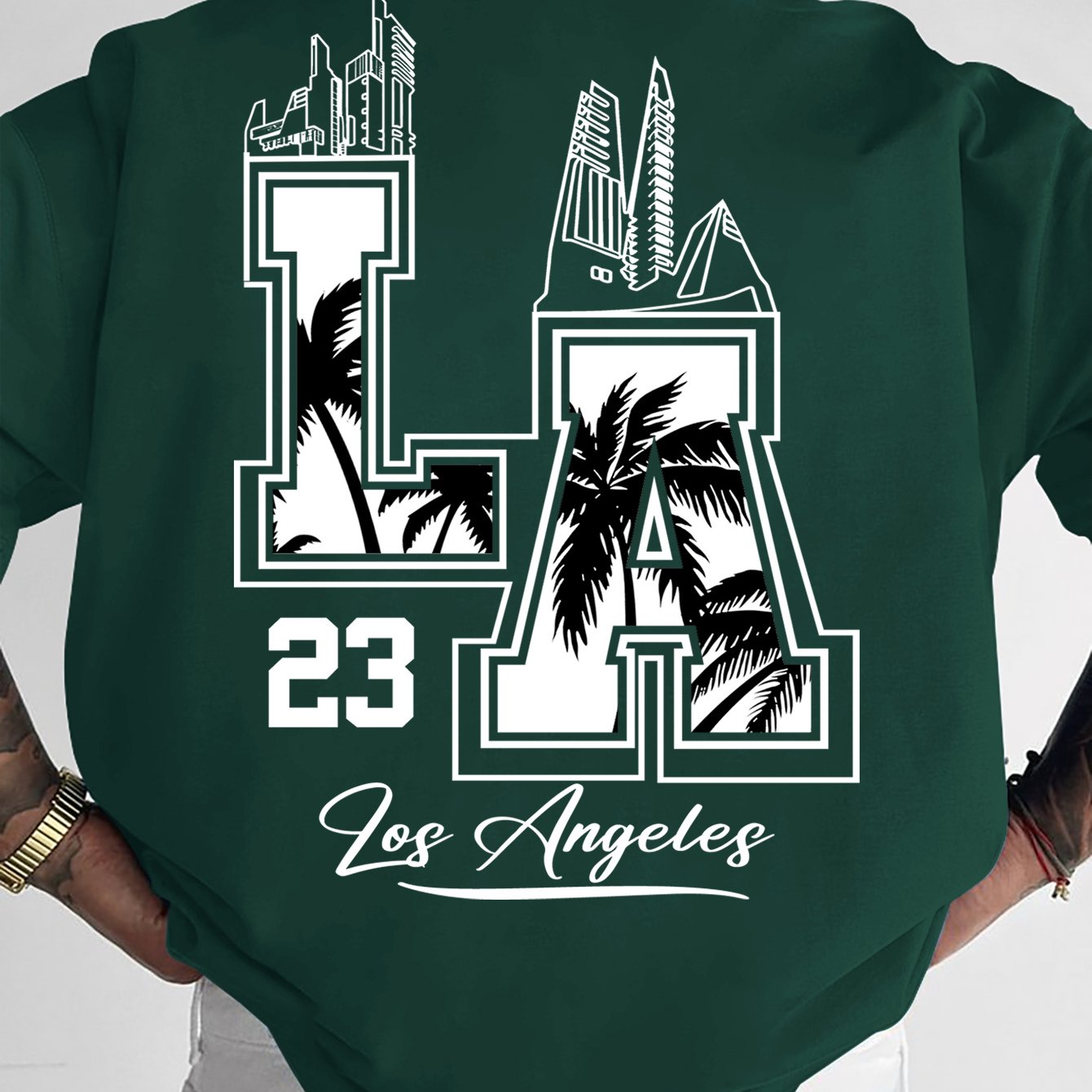 LA 23 Graphic T-Shirt - Beige Los Angeles Streetwear Tee with Palm Trees
