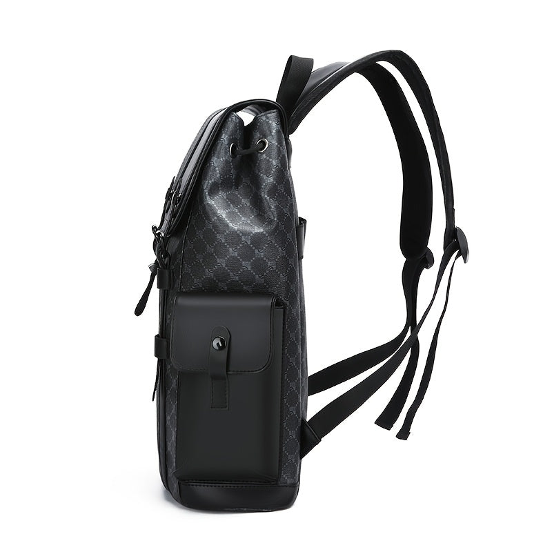 Monogram Stylish Black Backpack with Multiple Pockets