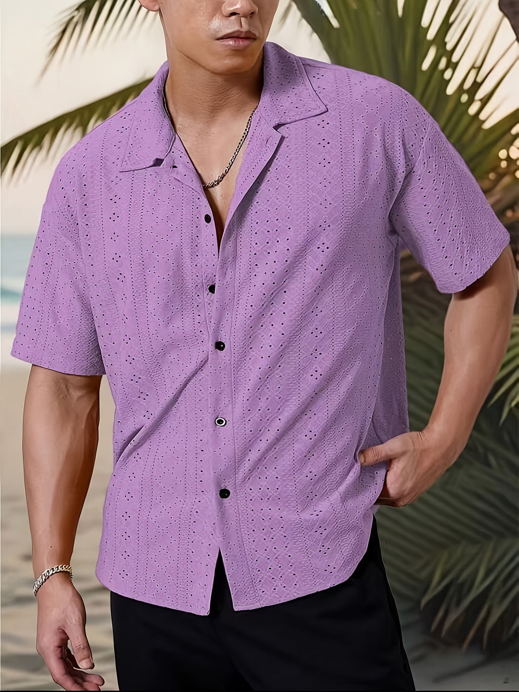 Men's Solid Color Short Sleeve Button-Up Shirt