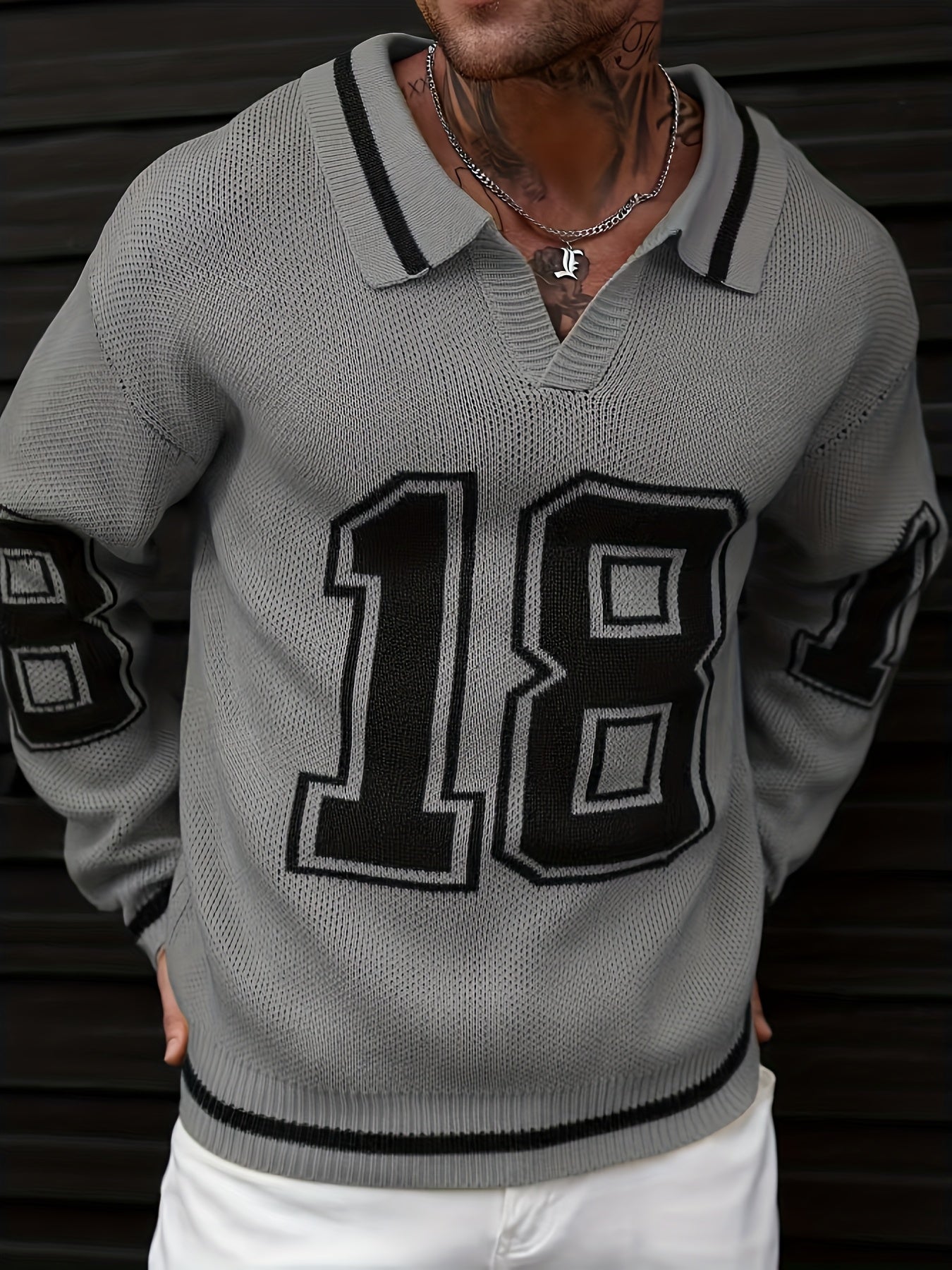 Men'S Basketball-Inspired Knit Sweater - Long Sleeve