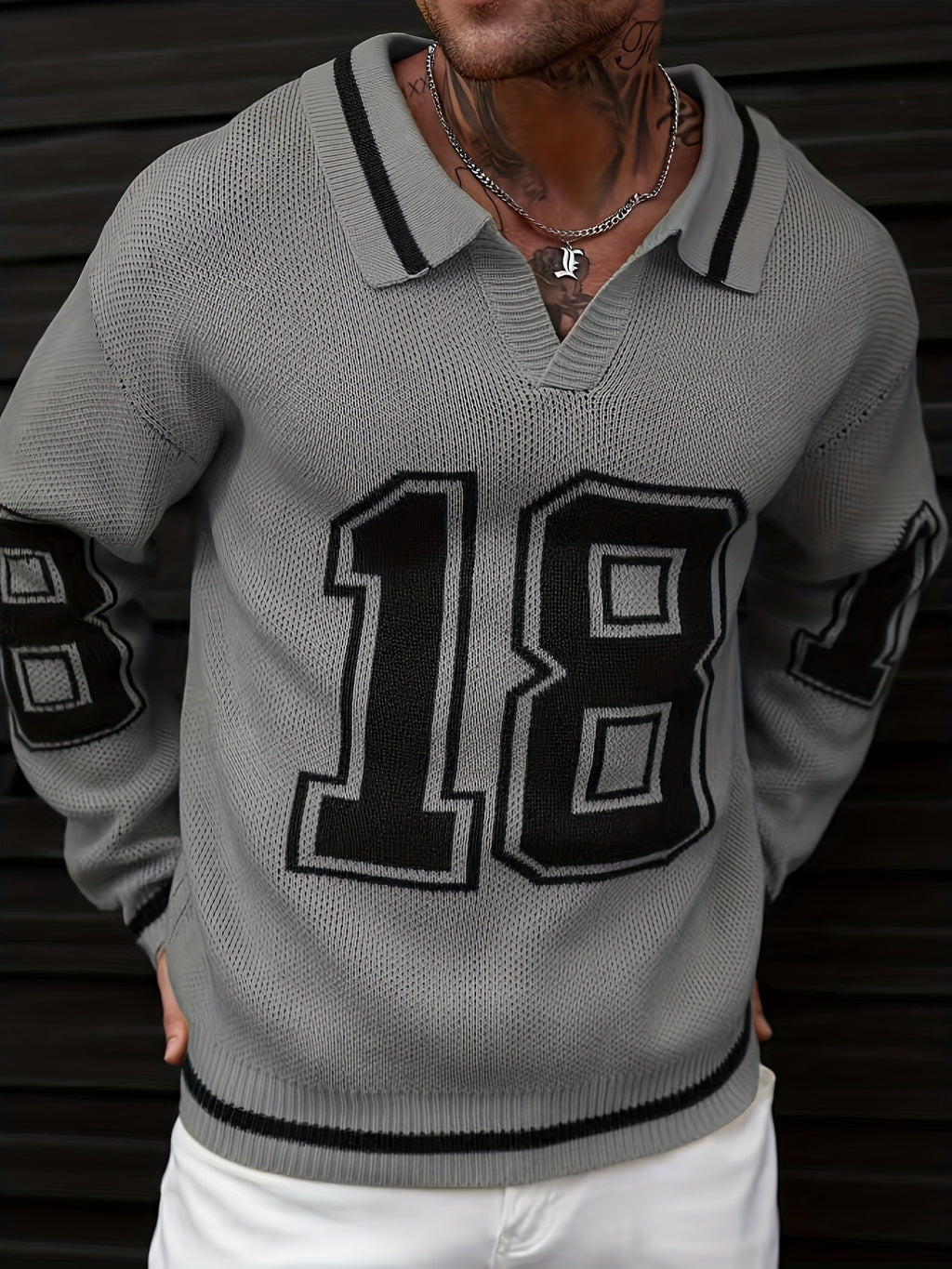 Men'S Basketball-Inspired Knit Sweater - Long Sleeve