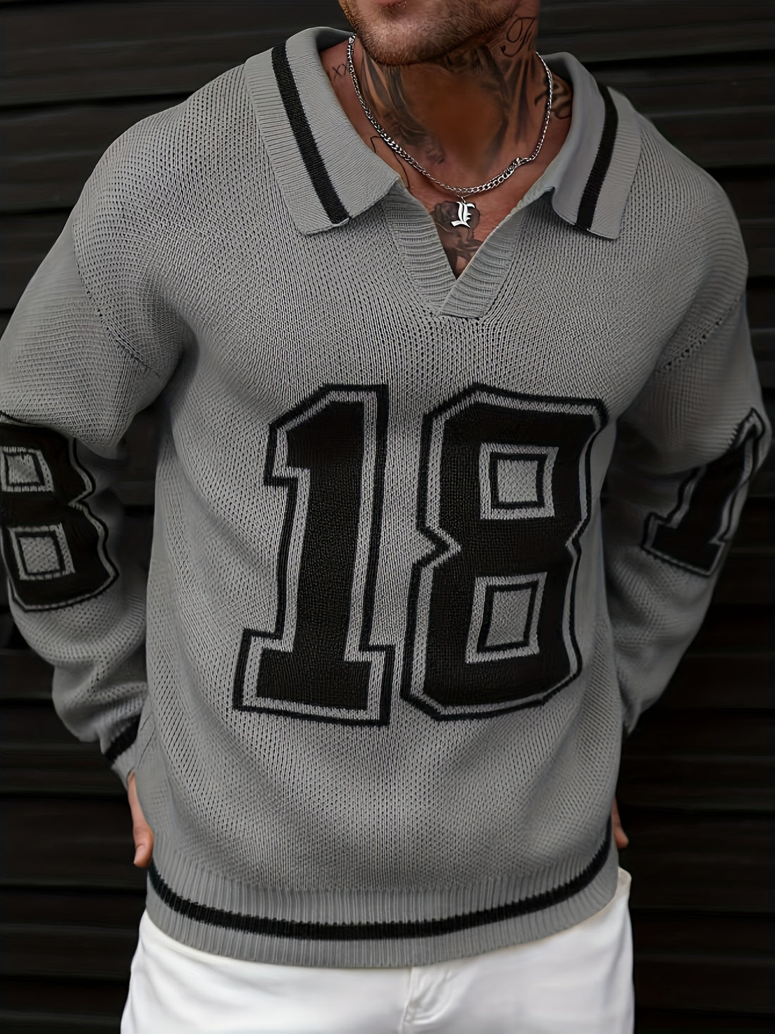 Men'S Basketball-Inspired Knit Sweater - Long Sleeve