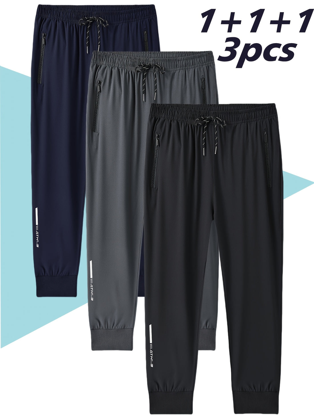3-Pack Men'S Athletic Joggers, Breathable Polyester Sports Pants