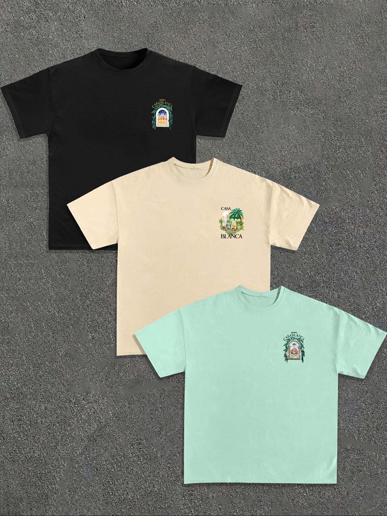 3pcs Men's Casablanca Casual Short Sleeve T-Shirts