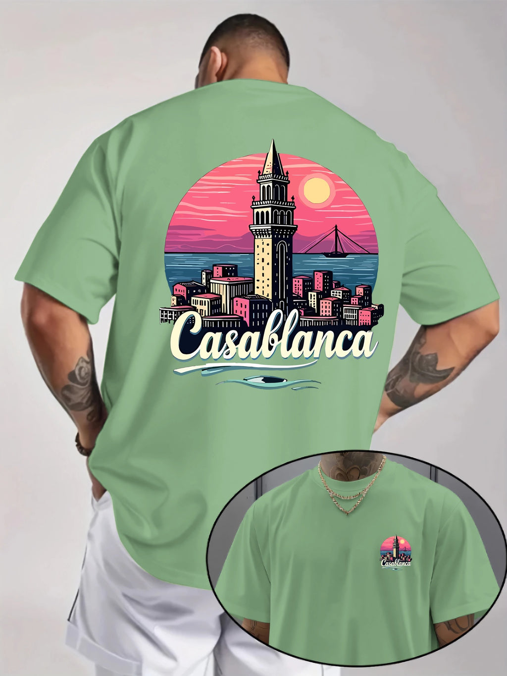 Casual Comfort Men'S Vintage Casablanca Print T-Shirt