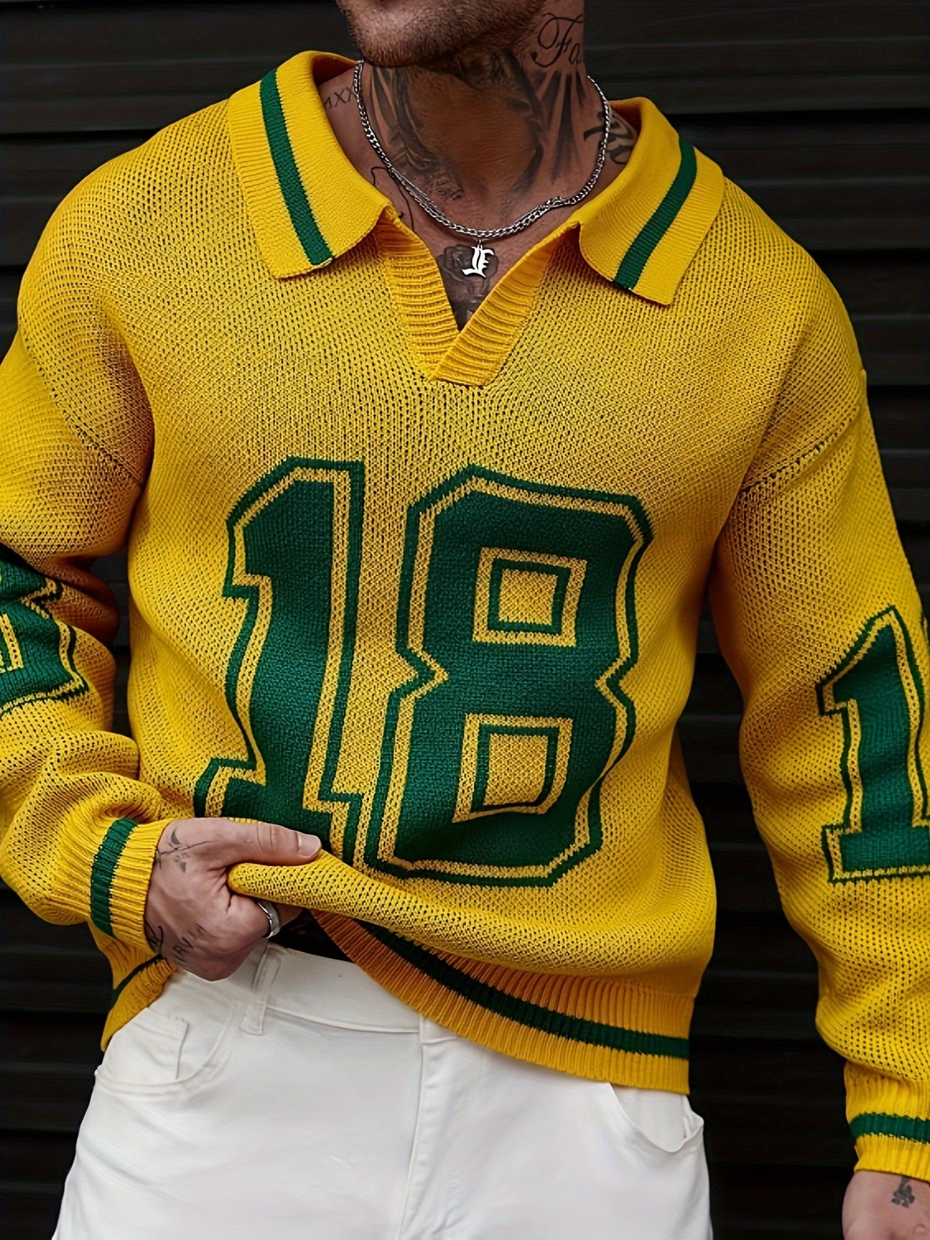 Men'S Basketball-Inspired Knit Sweater - Long Sleeve