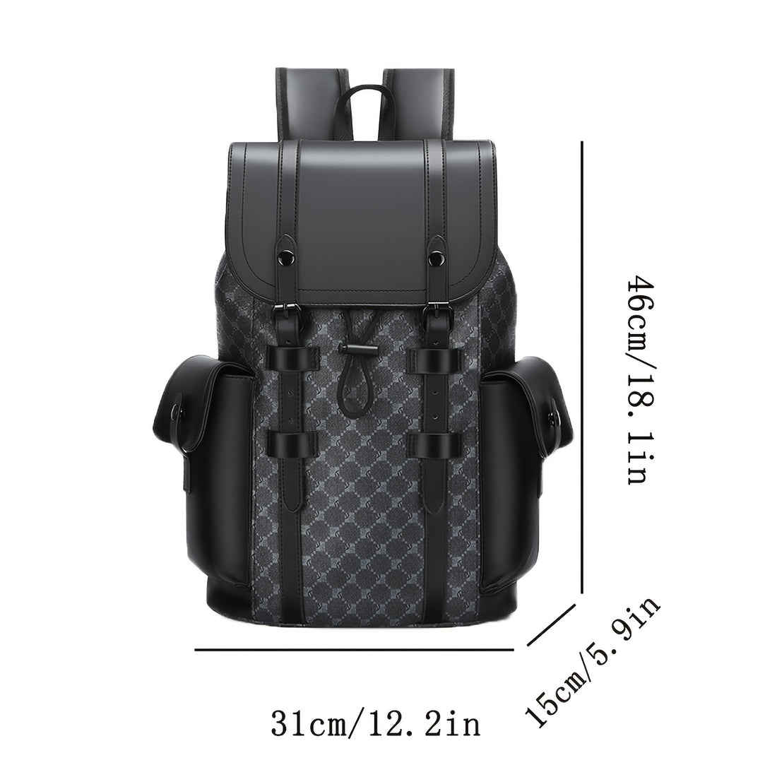 Monogram Stylish Black Backpack with Multiple Pockets