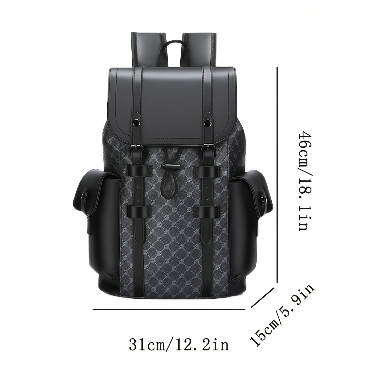 Monogram Stylish Black Backpack with Multiple Pockets