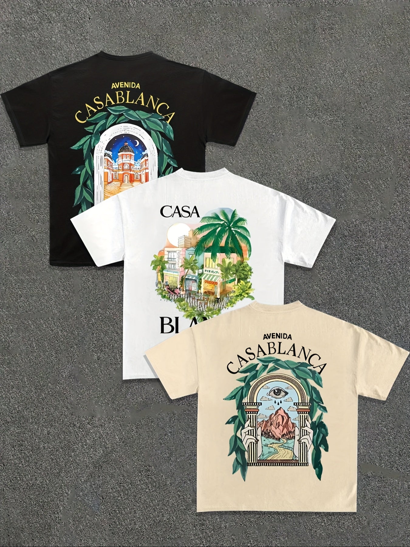 3pcs Men's Casablanca Casual Short Sleeve T-Shirts