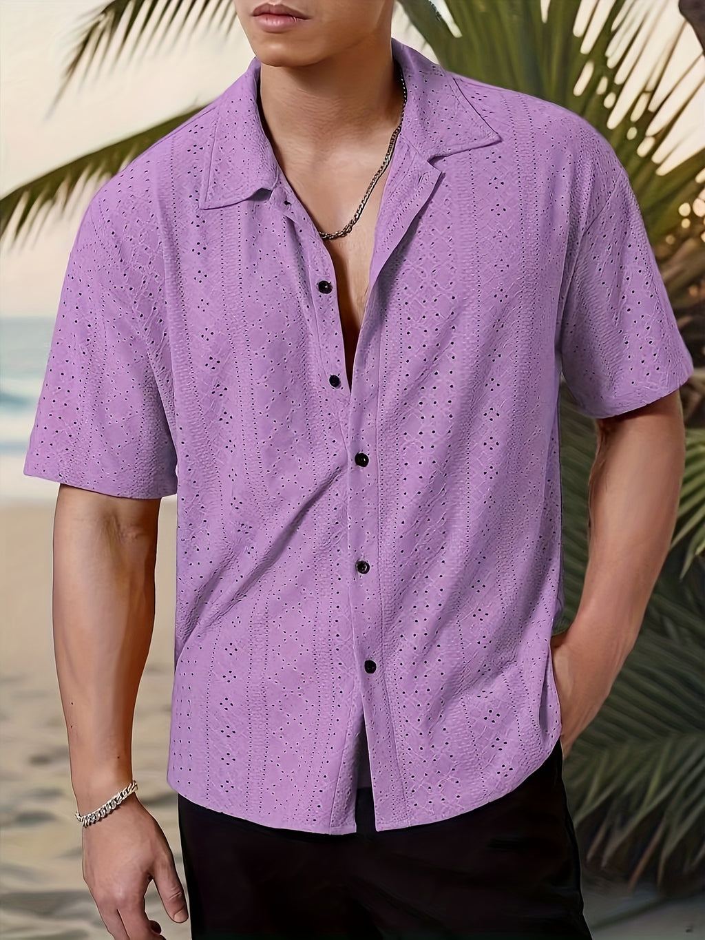 Men's Solid Color Short Sleeve Button-Up Shirt