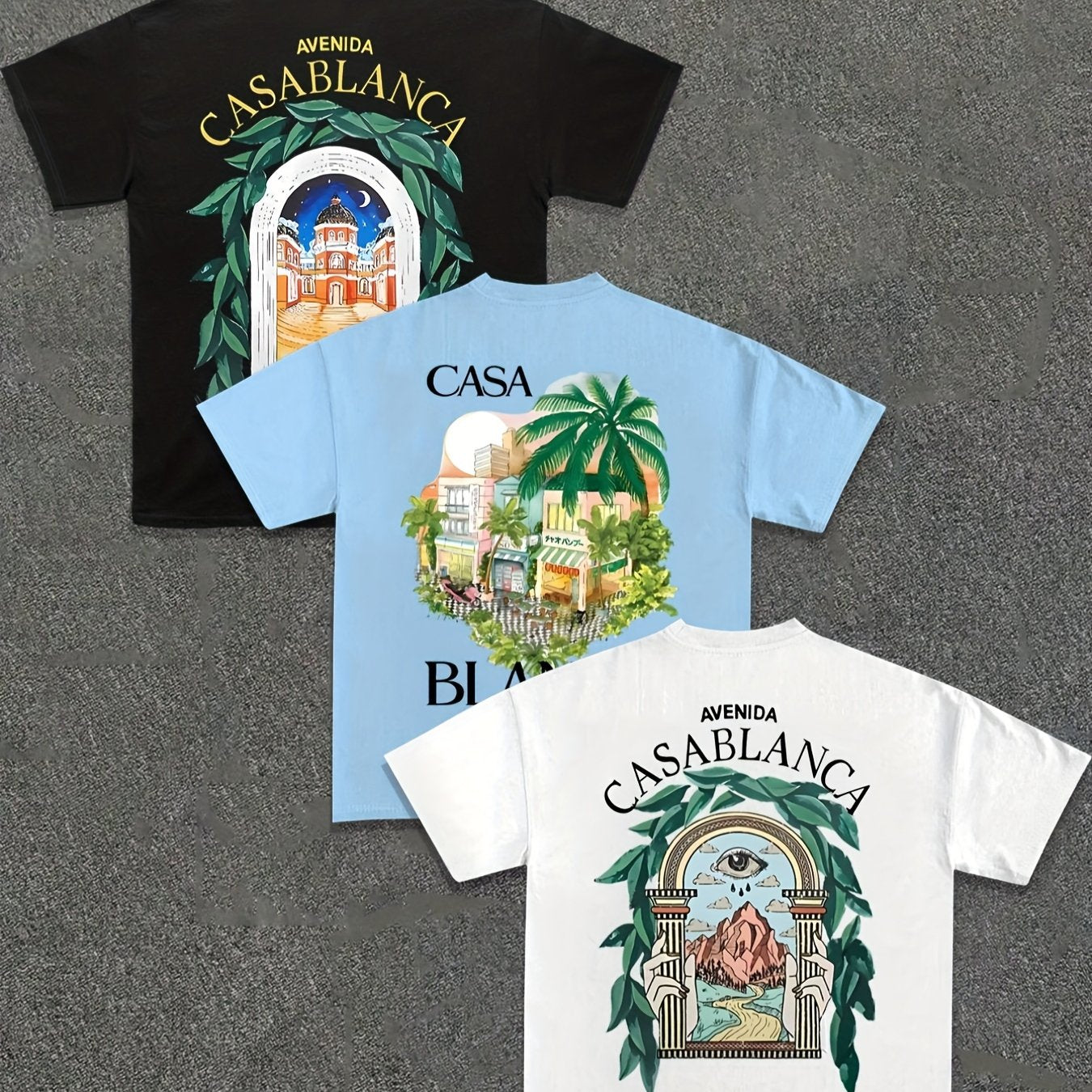 3pcs Men's Casablanca Casual Short Sleeve T-Shirts