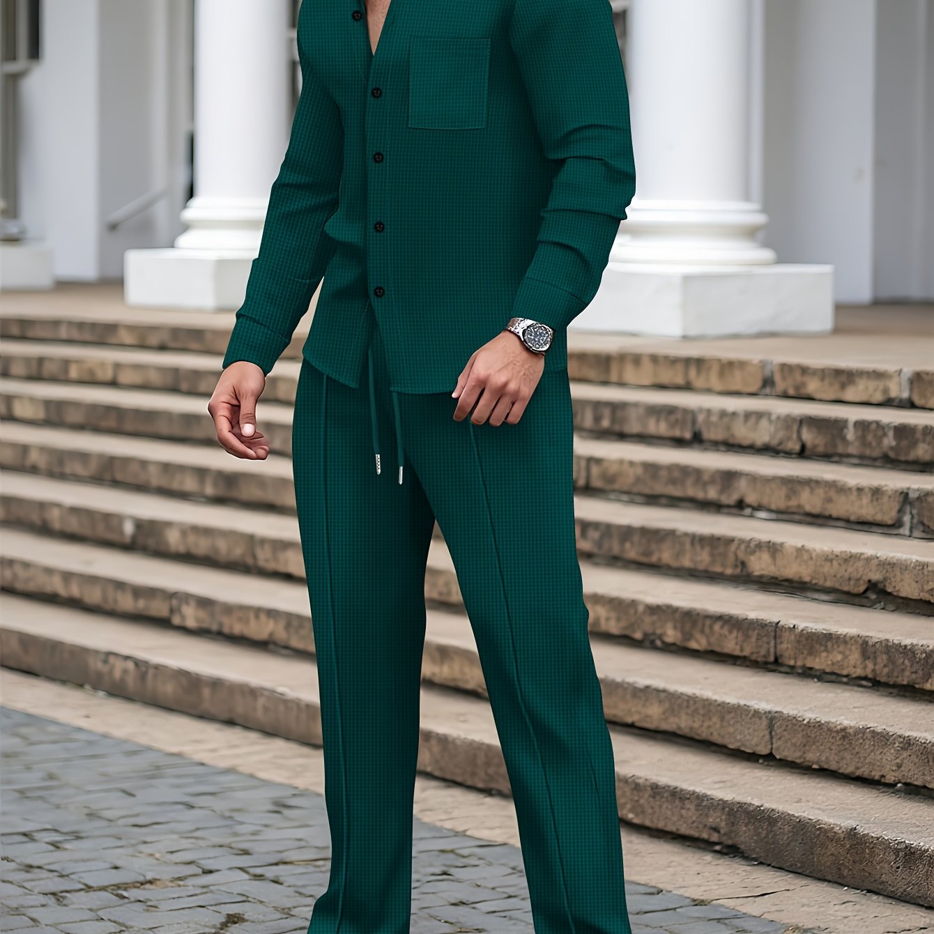 Men's Two-Piece Set with a Long-Sleeve Cardigan with Pockets