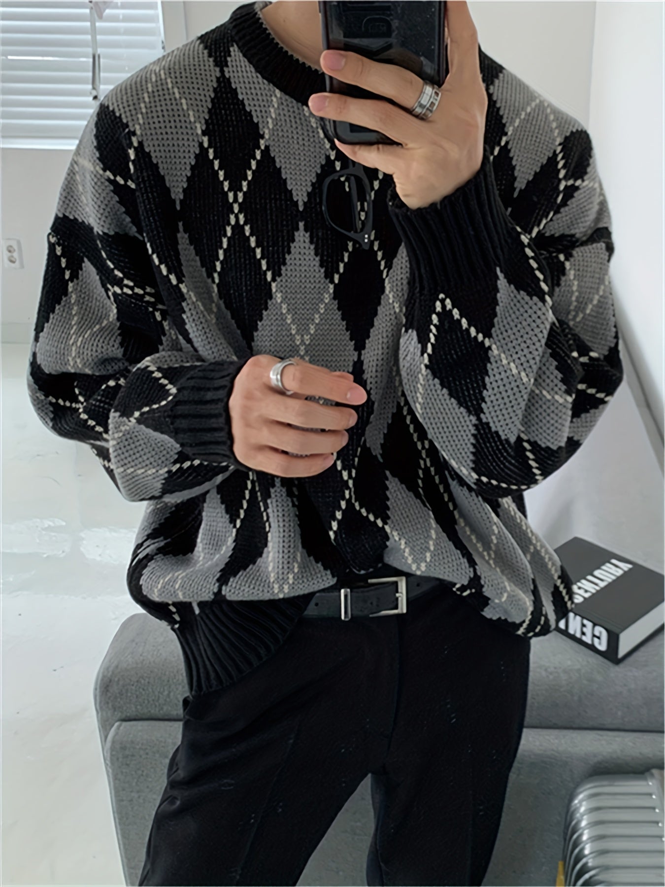 Men's Classic Houndstooth Knit Sweater