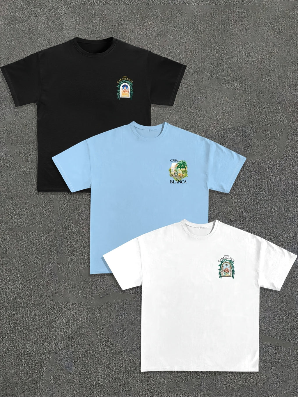 3pcs Men's Casablanca Casual Short Sleeve T-Shirts