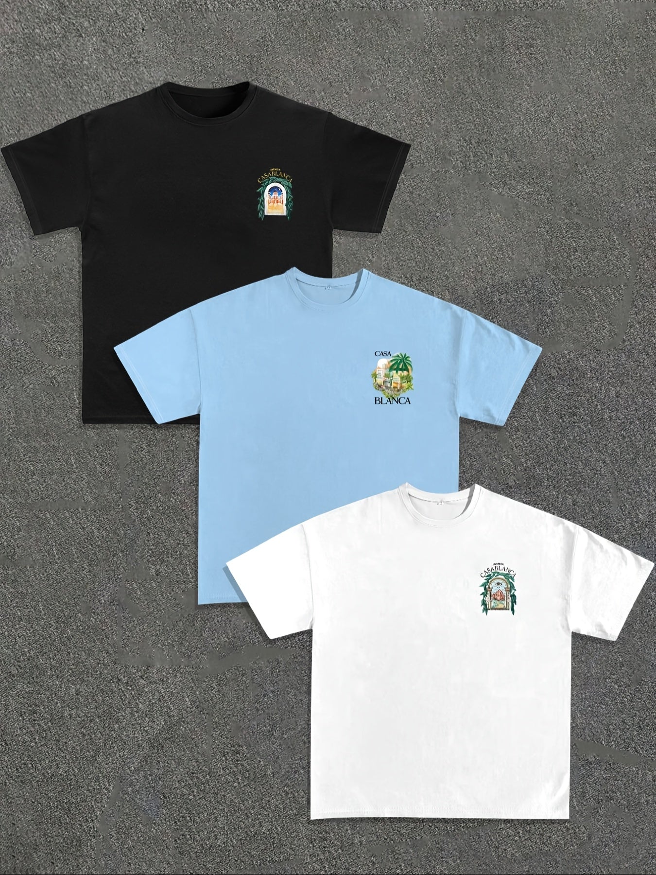 3pcs Men's Casablanca Casual Short Sleeve T-Shirts