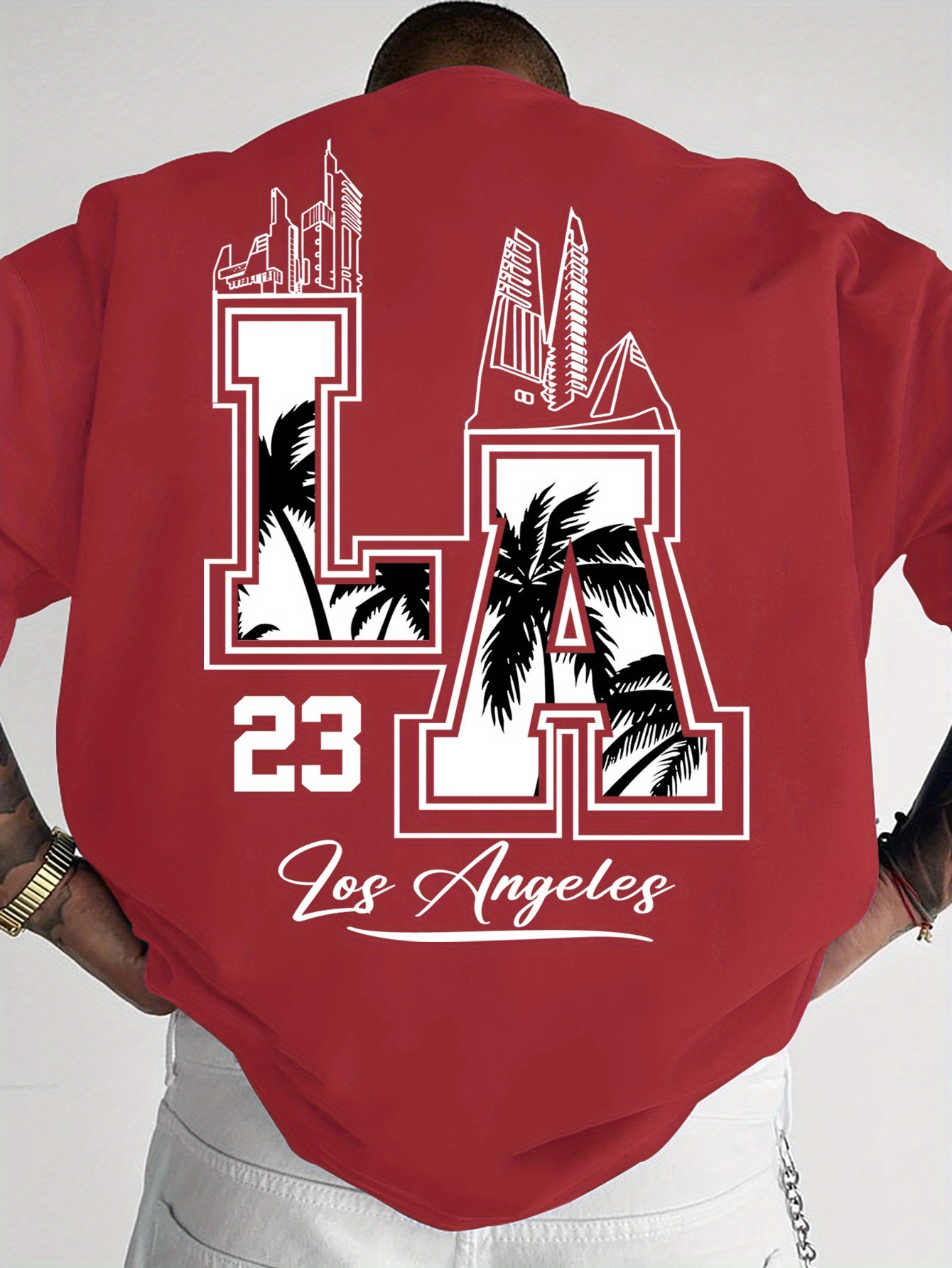 LA 23 Graphic T-Shirt - Beige Los Angeles Streetwear Tee with Palm Trees