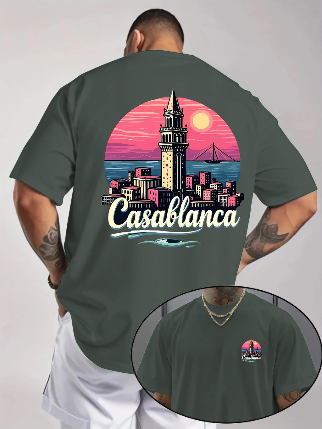 Casual Comfort Men'S Vintage Casablanca Print T-Shirt