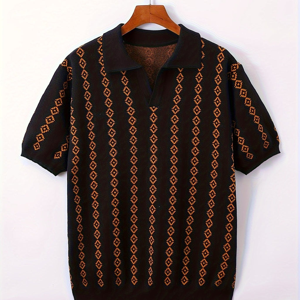 Men's Rhombus Patterns Short Sleeve Knit Sweater For Autumn And Winter