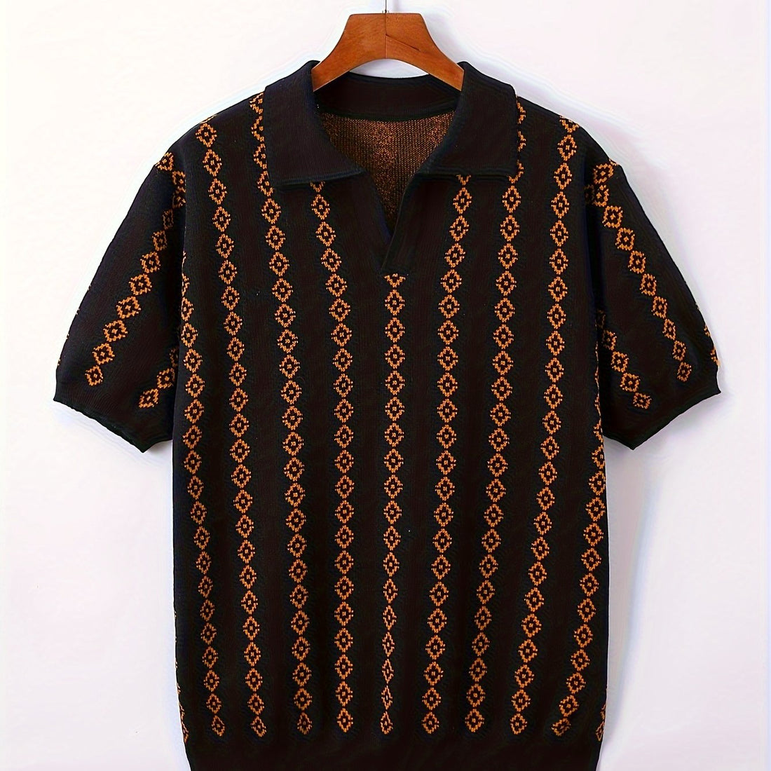 Men's Rhombus Patterns Short Sleeve Knit Sweater For Autumn And Winter