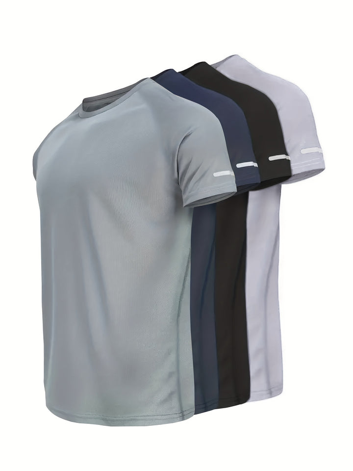 Breathable Gym Sports T-shirts 4pcs, Men's Solid Breathable Sports T-shirts