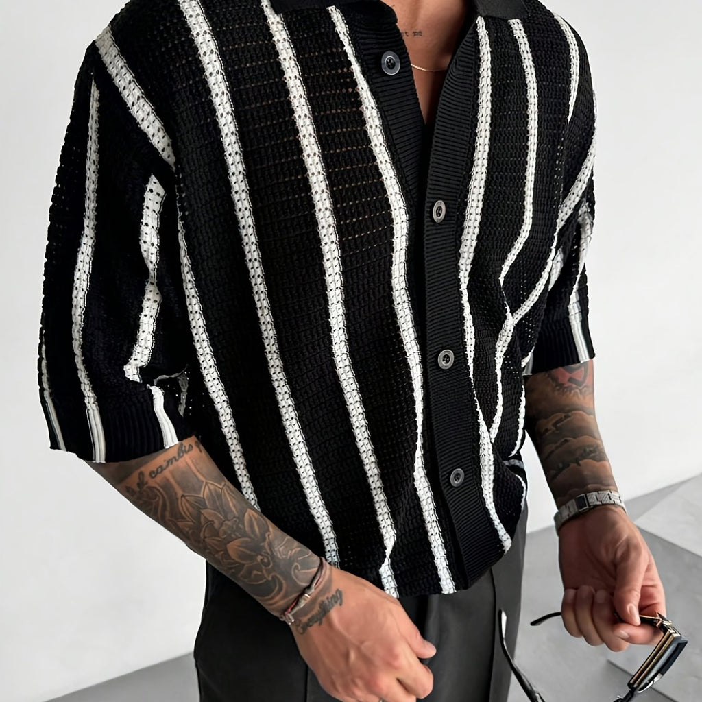 LVLAEA Men'S Vintage Striped Knit Cardigan