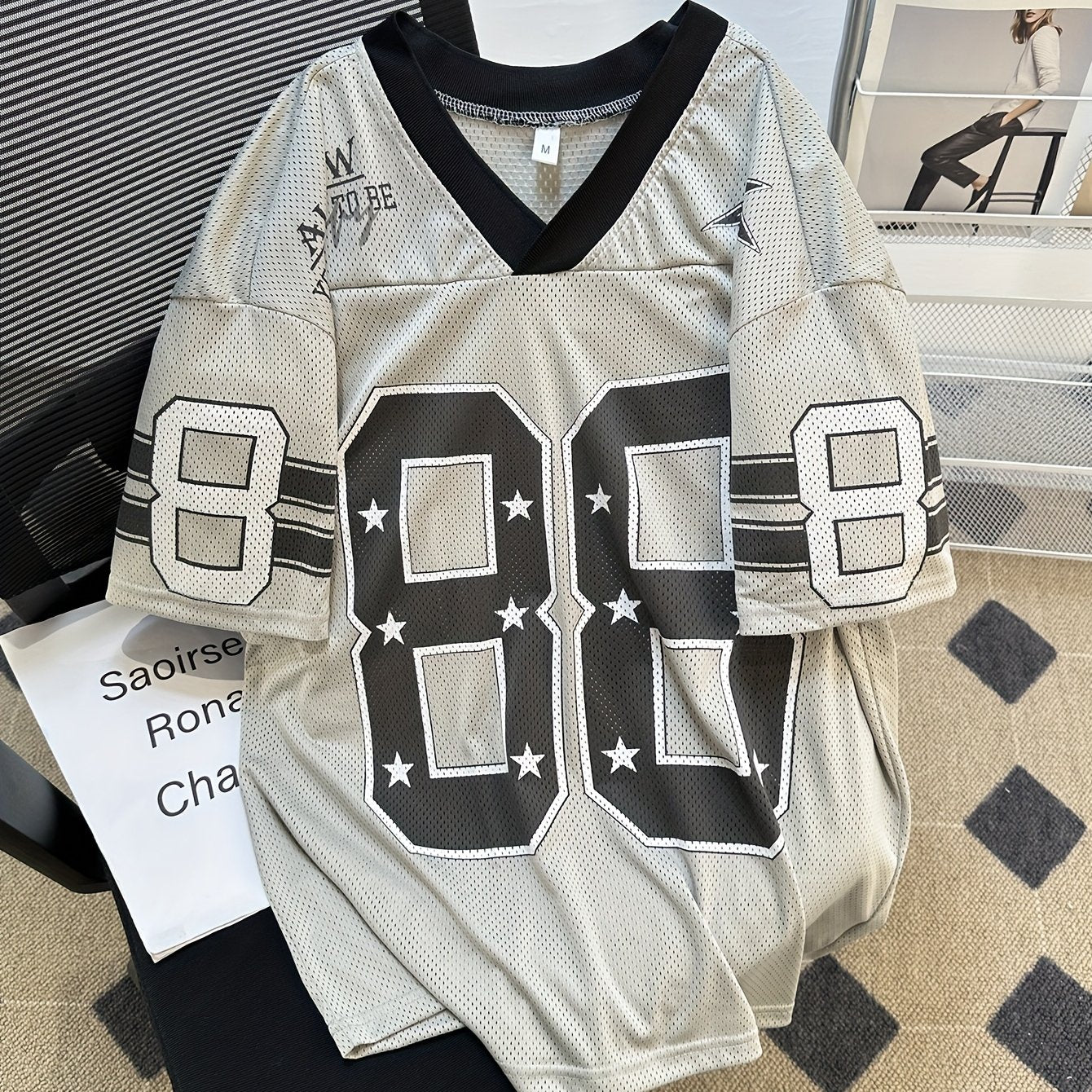 V-Neck Men's Vintage American Football Style Breathable Mesh V-Neck T-Shirt